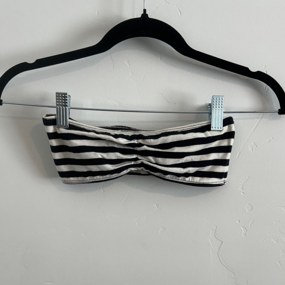 Black and White Striped Strapless Bandeau Tube Top